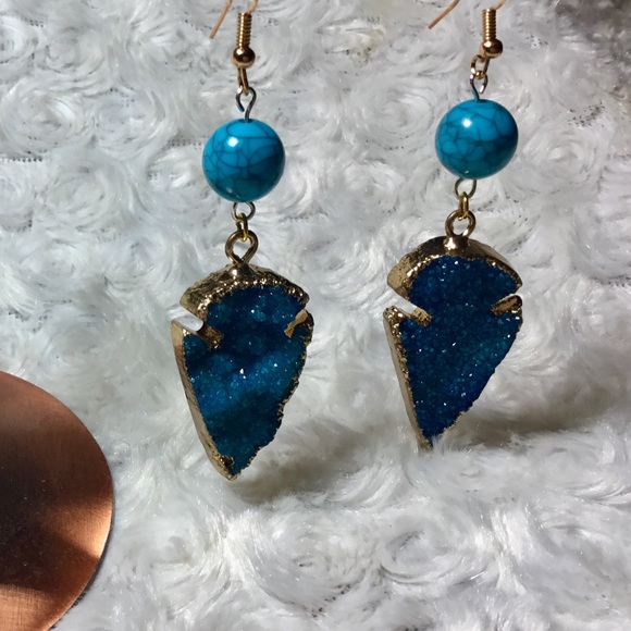 SOLD! Turquoise Druzy Tribal Arrowhead ERGS - Picture 7 of 8